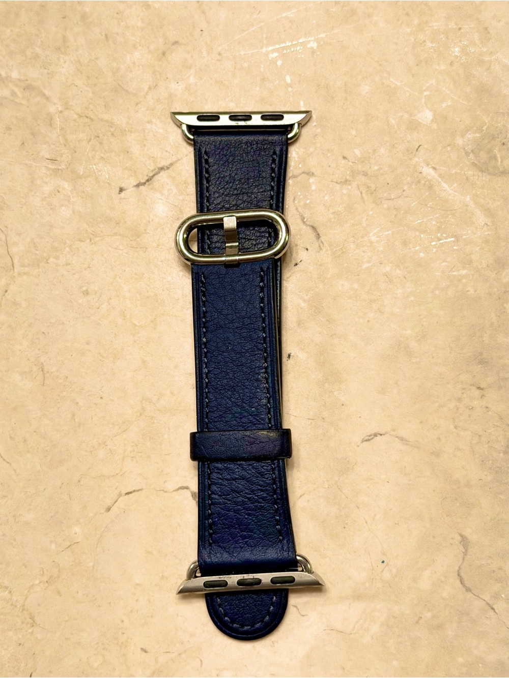 NEW Navy Leather Watch Band with Silver Hardware